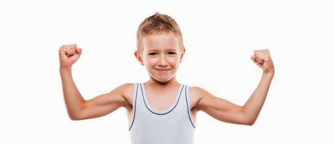 boy flexing muscle doing cardio exercise